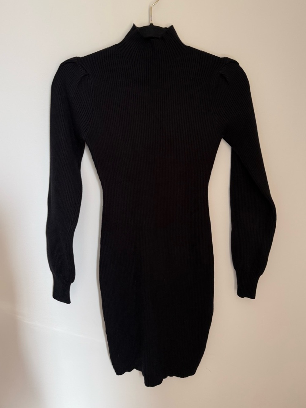 Black Ribbed Long-Sleeve Turtleneck Dress